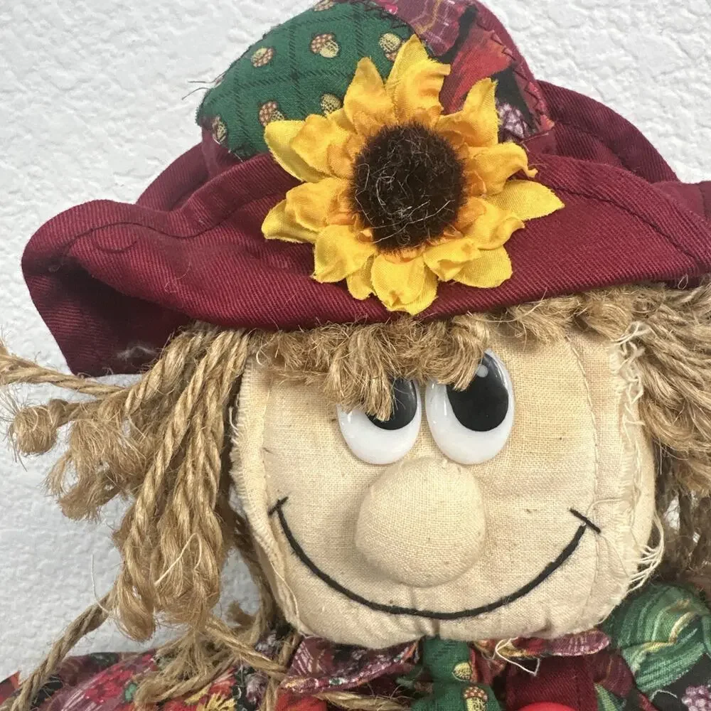 Vintage Fall Harvest‎ Scarecrow Doll Plush Decor Sunflower Boy Cottagecore 1996